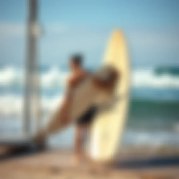 A beginner surfer choosing a surfboard