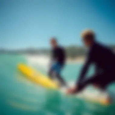 Surfing Guidance in Lisbon Surf instructor guiding a student on a wave