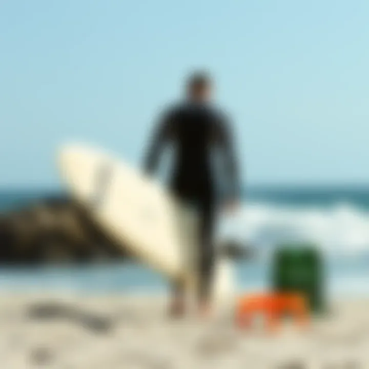 Surf Gear Preparation in Lisbon Surfboard and wetsuit ready for a lesson