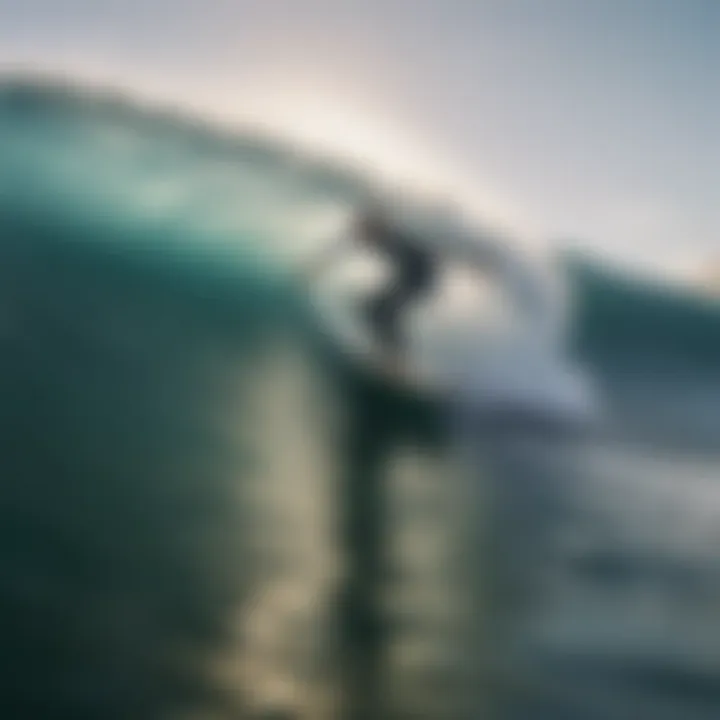 Adaptive surfer riding a wave with determination