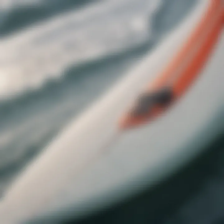 Close-up of a surfboard showcasing advanced design features