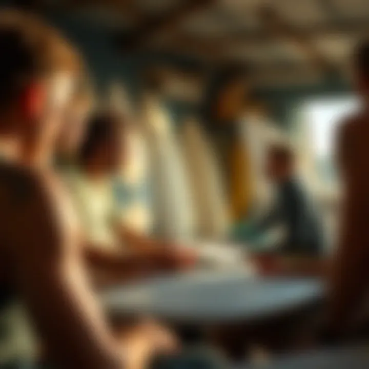 Community Insights on Foam Surfboard Care Group of surfers discussing tips on foam surfboard maintenance