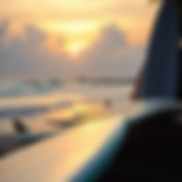 Sunset Surfboards on Bali Beach Surfboard lined up on the beach at sunset