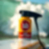 A close-up view of B&B surf spray canister on a surfboard