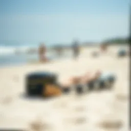 Comfortable beach changing mat on sandy shore