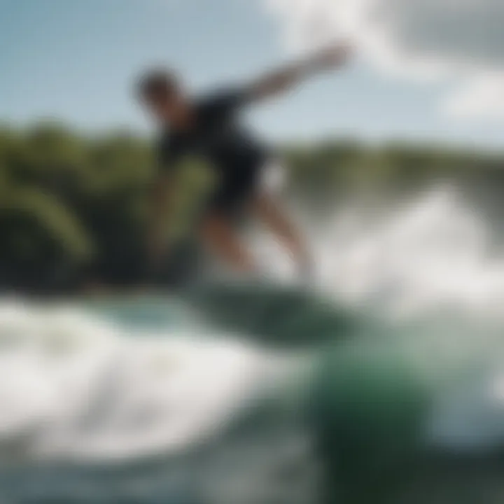 Wakesurf boat gliding over a wave