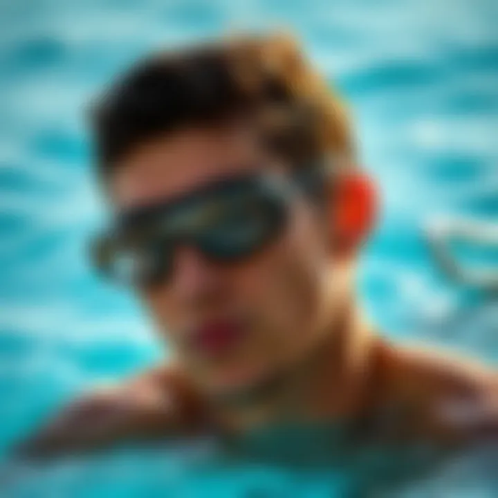 Wearing Goggles in Aquatic Activities An individual wearing goggles while engaging in aquatic activities.
