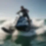 Dynamic tow surfing action with a jet ski