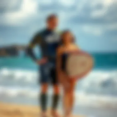 Surf Instructor Providing Guidance A surf instructor guiding a beginner on the beach.