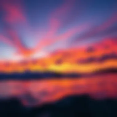 Perfect Surf Conditions at Sunset A vibrant sunset over the ocean, showcasing perfect surf conditions.