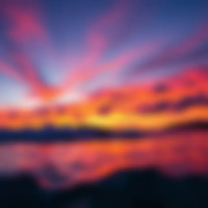 Perfect Surf Conditions at Sunset A vibrant sunset over the ocean, showcasing perfect surf conditions.