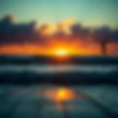 Sunset Surfing Experience A picturesque sunset view over the ocean with surfboards