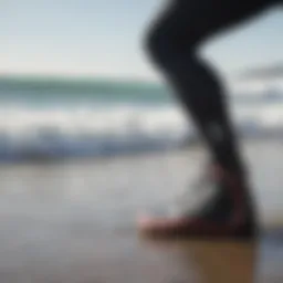 Close-up of high-quality neoprene surfing booties showcasing flexibility