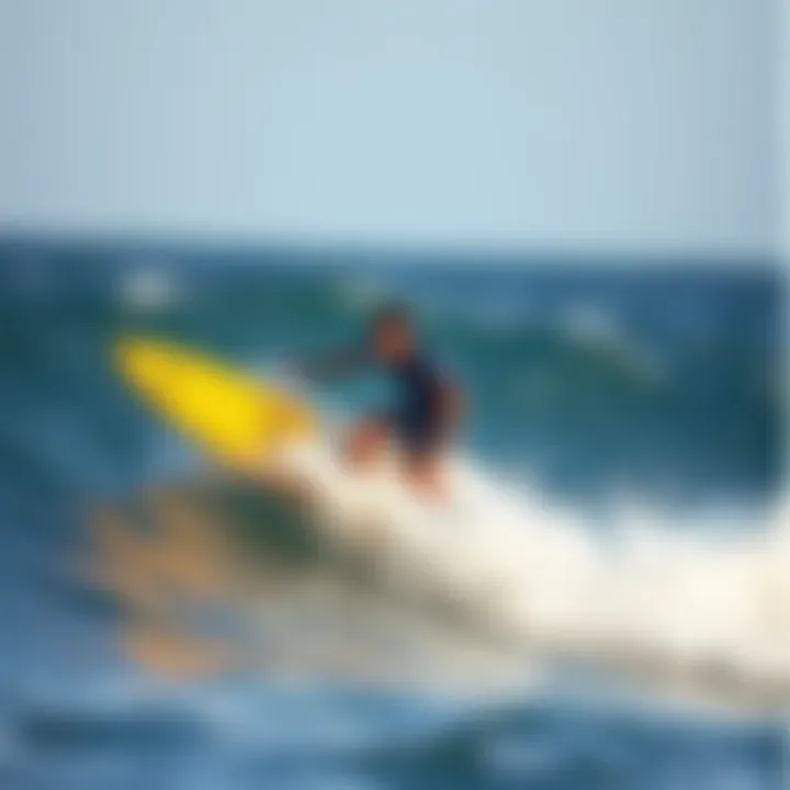 Surfer riding a wave on a Body Glove inflatable surfboard