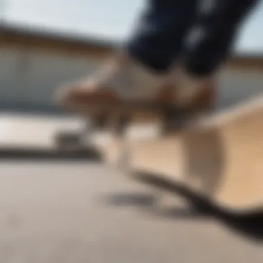 A close-up of specialized skateboarding equipment for visually impaired riders.