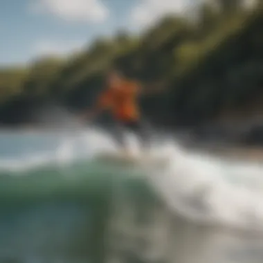 Surfer Gliding Over the Waves A thrilling moment of a surfer gliding over the waves at BSR Cable Park