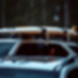 Close-up view of a mounted surfboard rack on an SUV