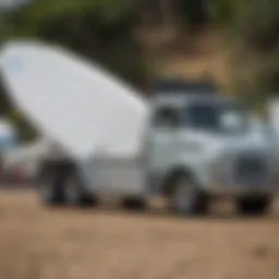 Close-up of truck specifications and measurements for surfboards