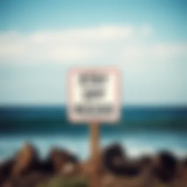 Close-up of 'Stay Off Rocks' Sign by the Ocean Close-up of a 'Stay Off Rocks' sign by the ocean