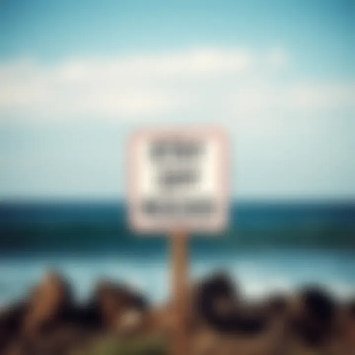 Close-up of 'Stay Off Rocks' Sign by the Ocean Close-up of a 'Stay Off Rocks' sign by the ocean