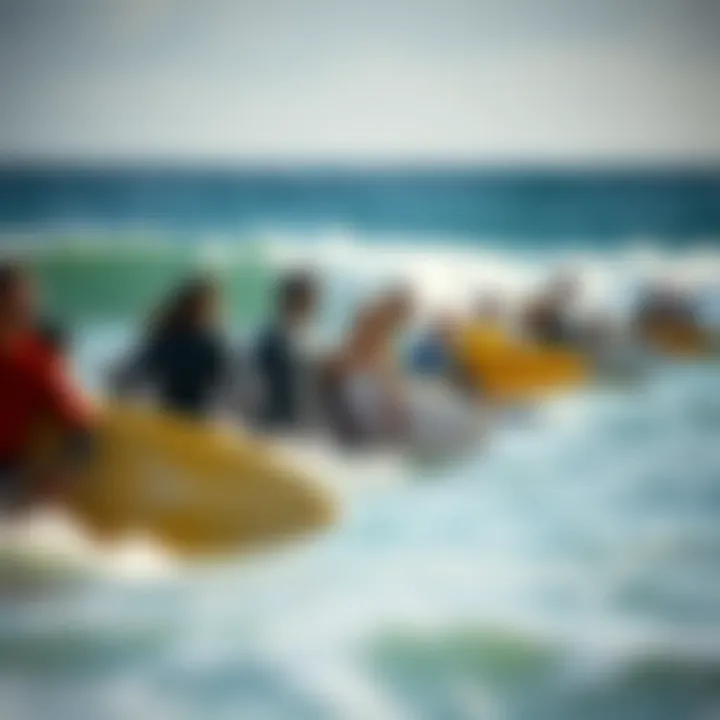 An engaging community of surfers enjoying the ocean waves, reflecting the culture of Maui surfing.