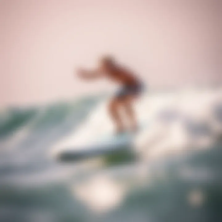 Surfer on Inflatable SUP Dynamic surfer riding an inflatable SUP on a wave