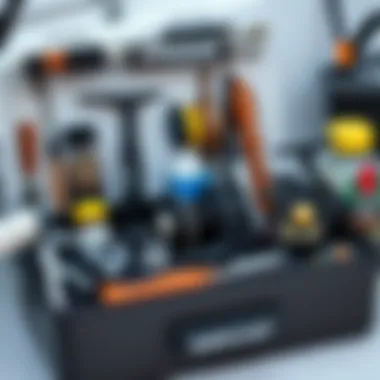 Essential Maintenance Tools for Surf Fishing Reels An organized tackle box featuring essential maintenance tools and supplies for surf fishing reels.