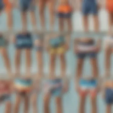 Illustration of Billabong swim trunks showcasing different styles and colors