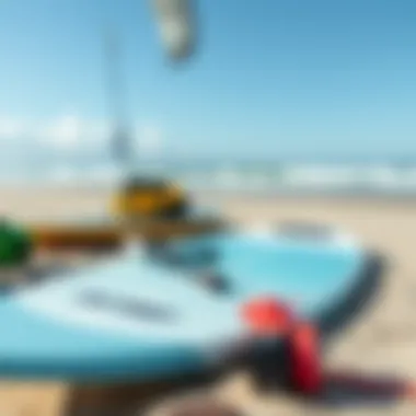 Kite surfing gear laid out on the beach