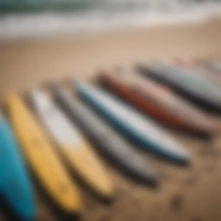 Various surfboard coffin bags displayed in an outdoor setting.