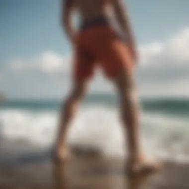 Athlete Showcasing Flexibility in Board Shorts Athlete demonstrating flexibility in lightweight board shorts