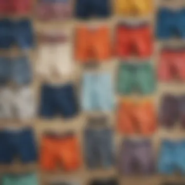 Diverse Designs of Lightweight Board Shorts Diverse designs of board shorts laid out together