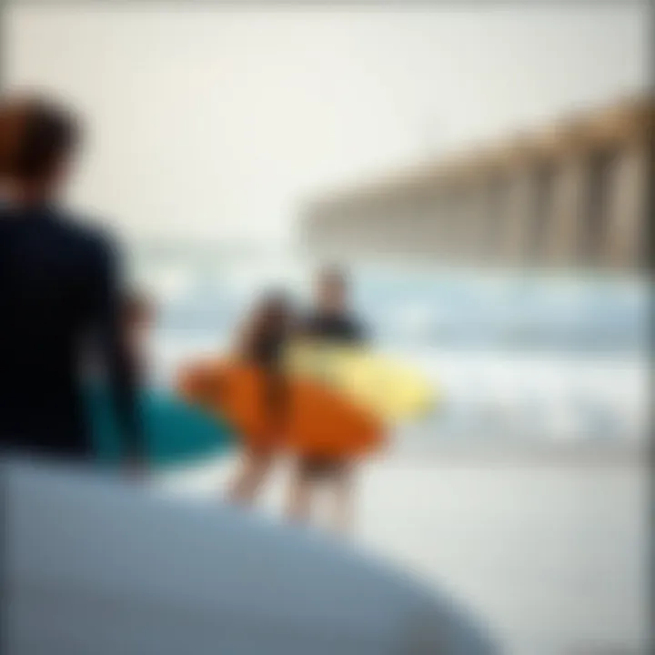 Surf Community Engagement Surfers engaged in a community event on the beach