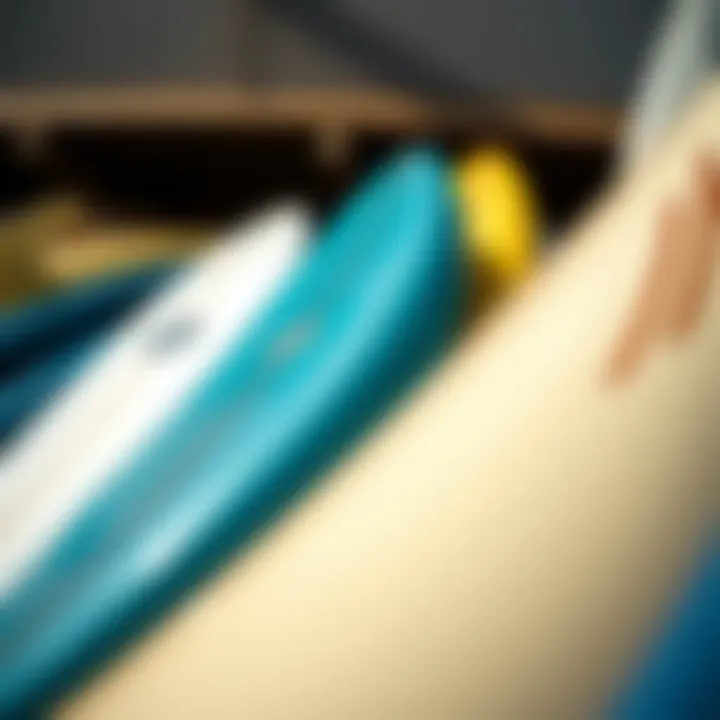 Diverse Surfboard Selection A collection of surfboards showcasing different designs