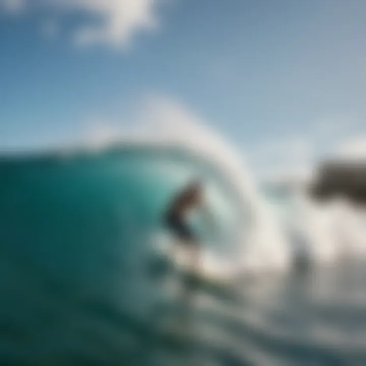 Surfers catching waves at a famous Honolulu beach