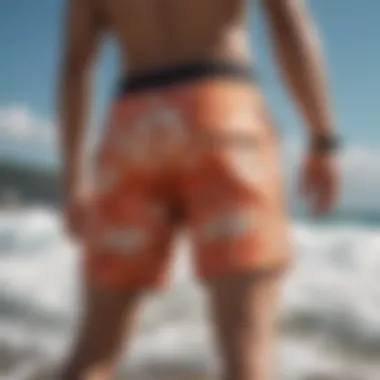 A close-up of Da Hui shorts highlighting unique design elements