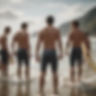 Surfers Embracing Da Hui Style Group of surfers wearing Da Hui shorts at a surf competition