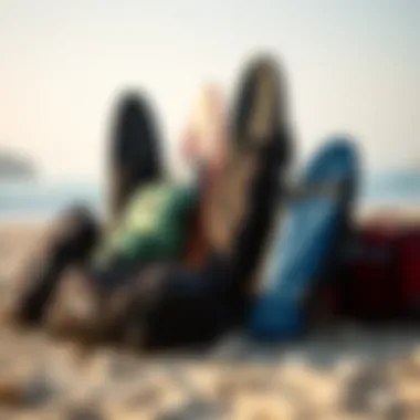 Different Types of Dakine Surf Bags Various types of Dakine surf bags displayed on the beach