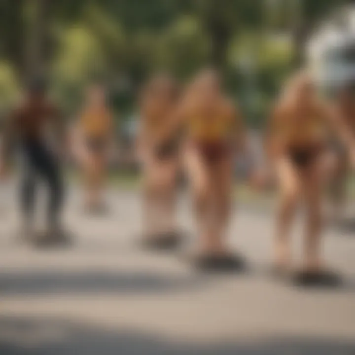 Group of longboard dancers performing in a city park