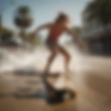 Dynamic shot of a dancer executing a spin on a longboard