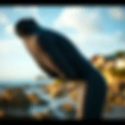 A wetsuit showcased in a coastal setting