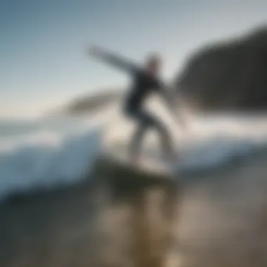 Surfing techniques being demonstrated on the beach