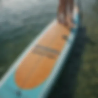 A close-up view of paddle board dimensions and specifications.