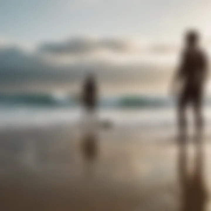 A serene beach scene emphasizing the connection between surfers and the ocean.