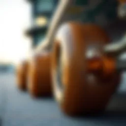 Close-up view of downhill longboard wheels showcasing their unique design and materials