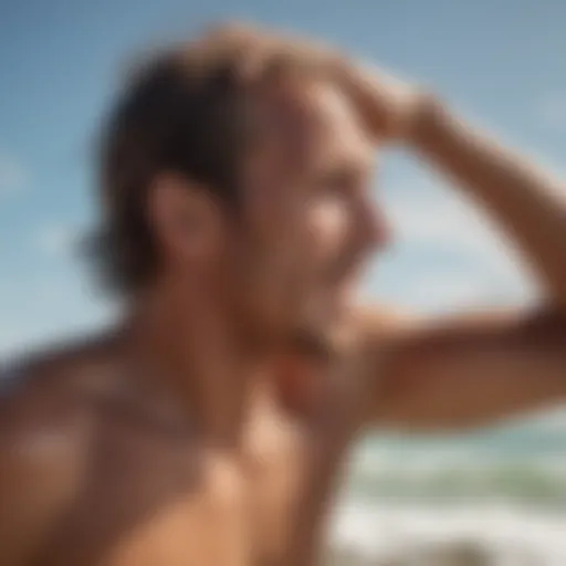 A surfer shaking their head to remove water from their ears