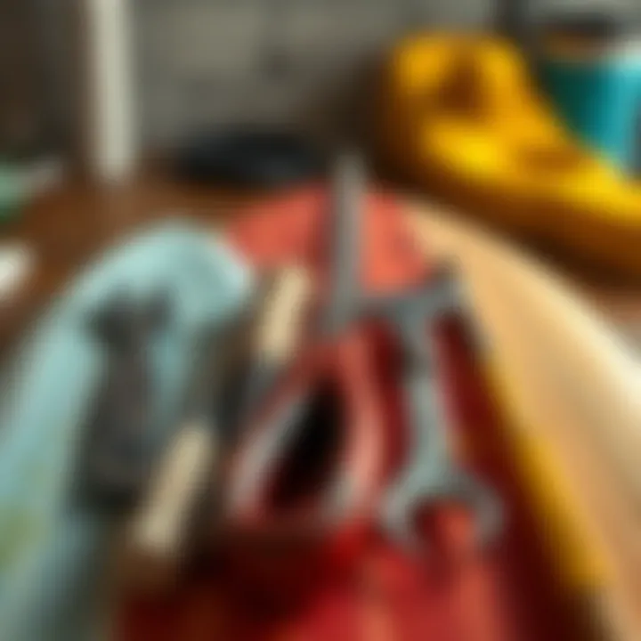 Tools for Wax Removal Various tools used for wax removal on surfboards