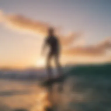 Surfer enjoying a sunset ride on an electric board