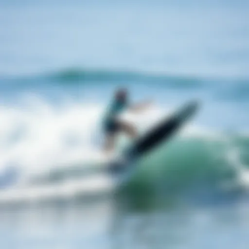 Electric Surfboard in Action Electric surfboard gliding over waves