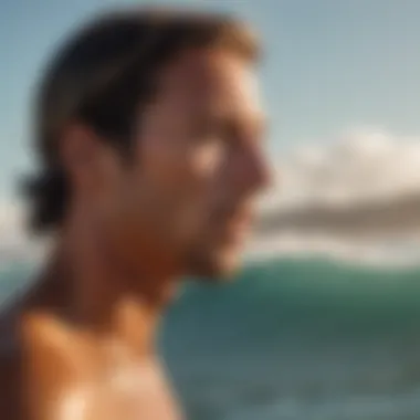 Surfer practicing deep breathing techniques on the beach